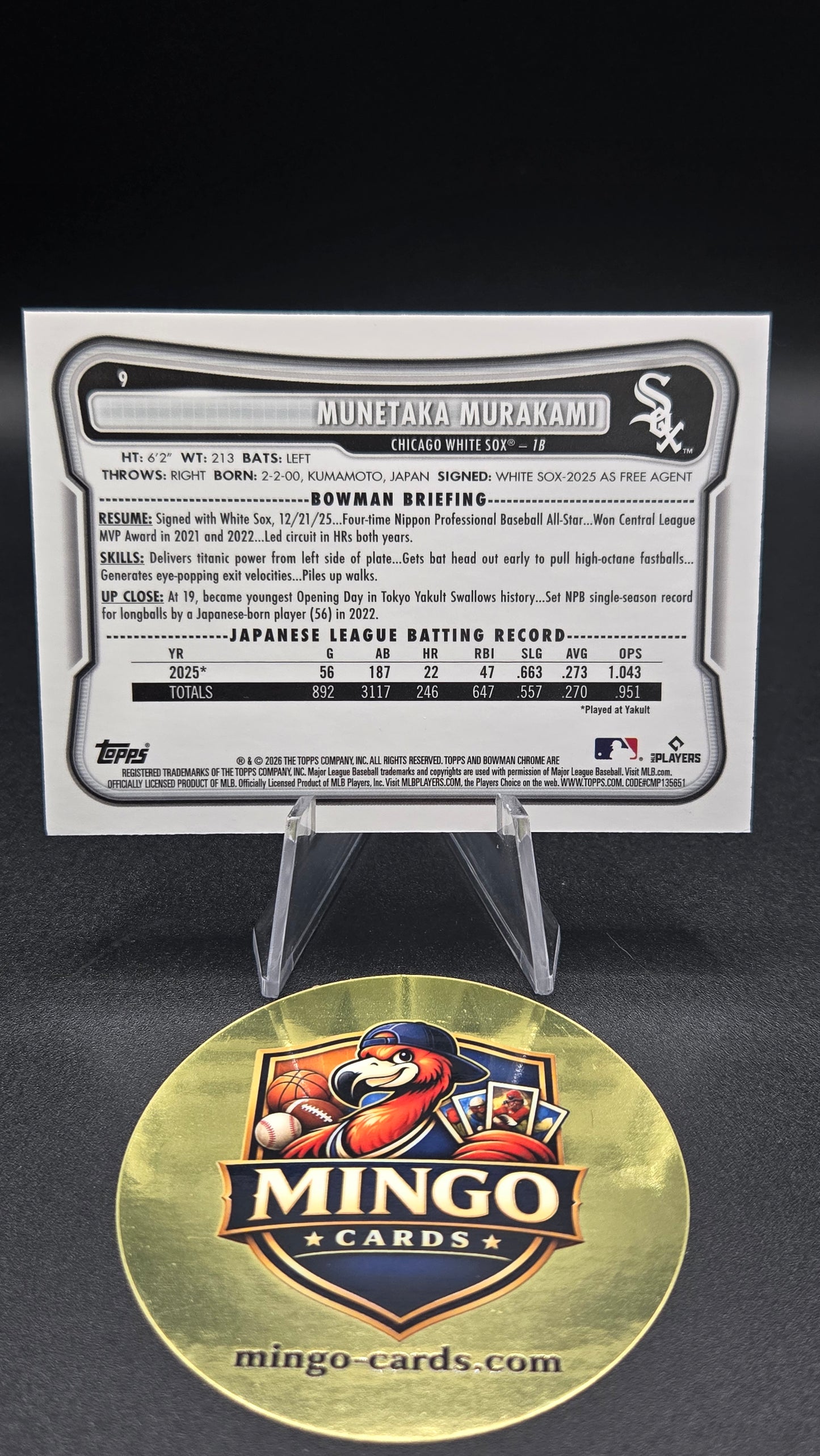2026 Bowman Chrome Munetaka Murakami #9 Mojo Refractor RC White Sox