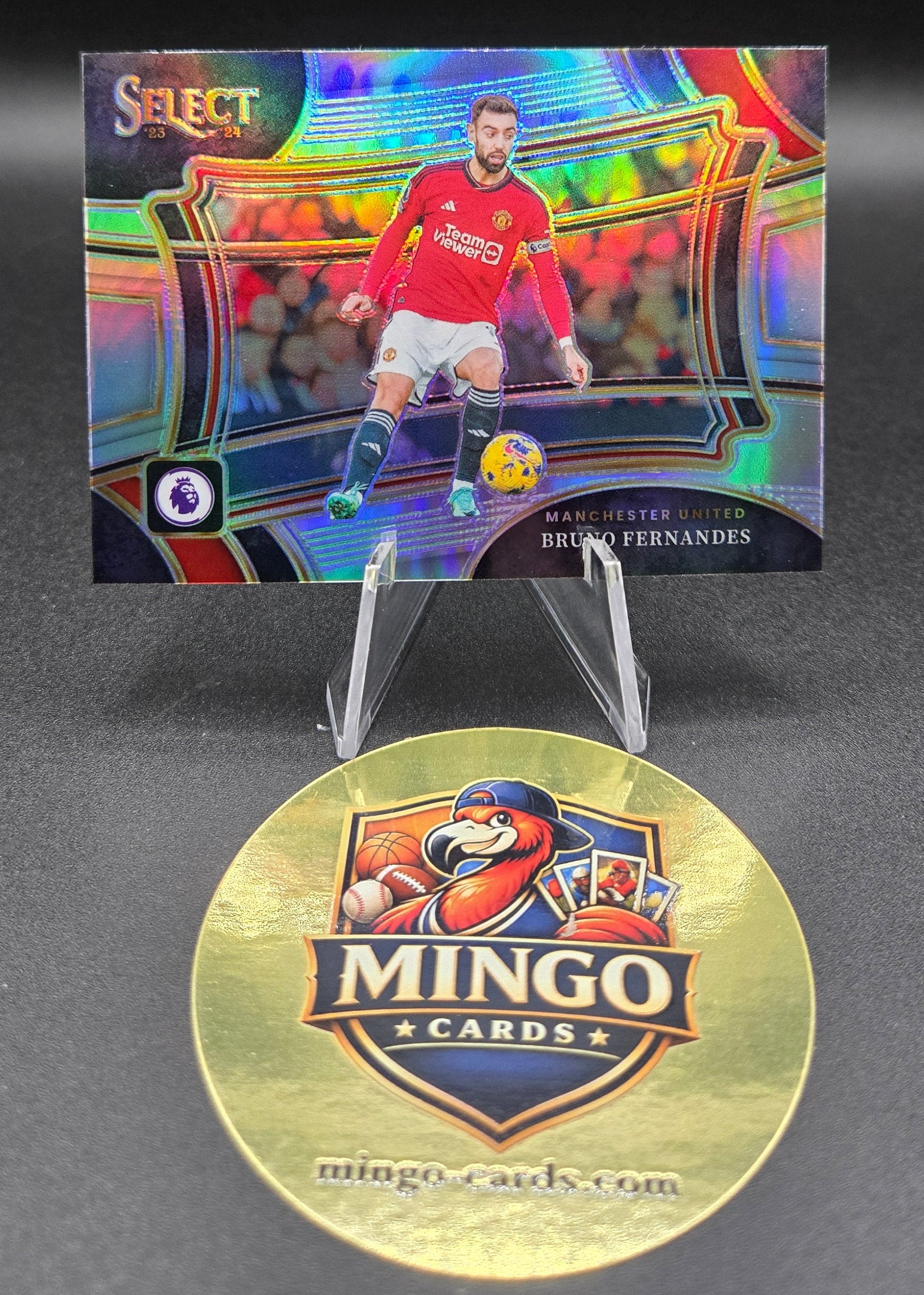 Colorful trading card with a gold Mingo Cards logo on a black background