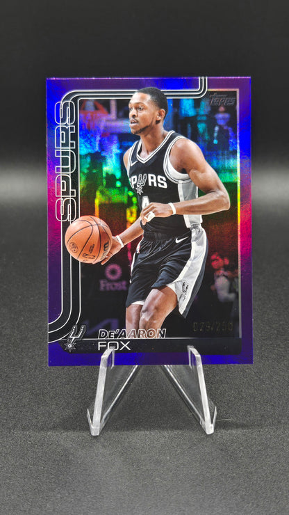 2024-25 Topps Flagship Basketball De'Aaron Fox #196 Purple Speckle Parallel Serial Numbered 029/250 — San Antonio Spurs