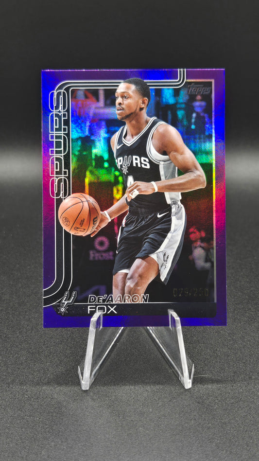 2024-25 Topps Flagship Basketball De'Aaron Fox #196 Purple Speckle Parallel Serial Numbered 029/250 — San Antonio Spurs