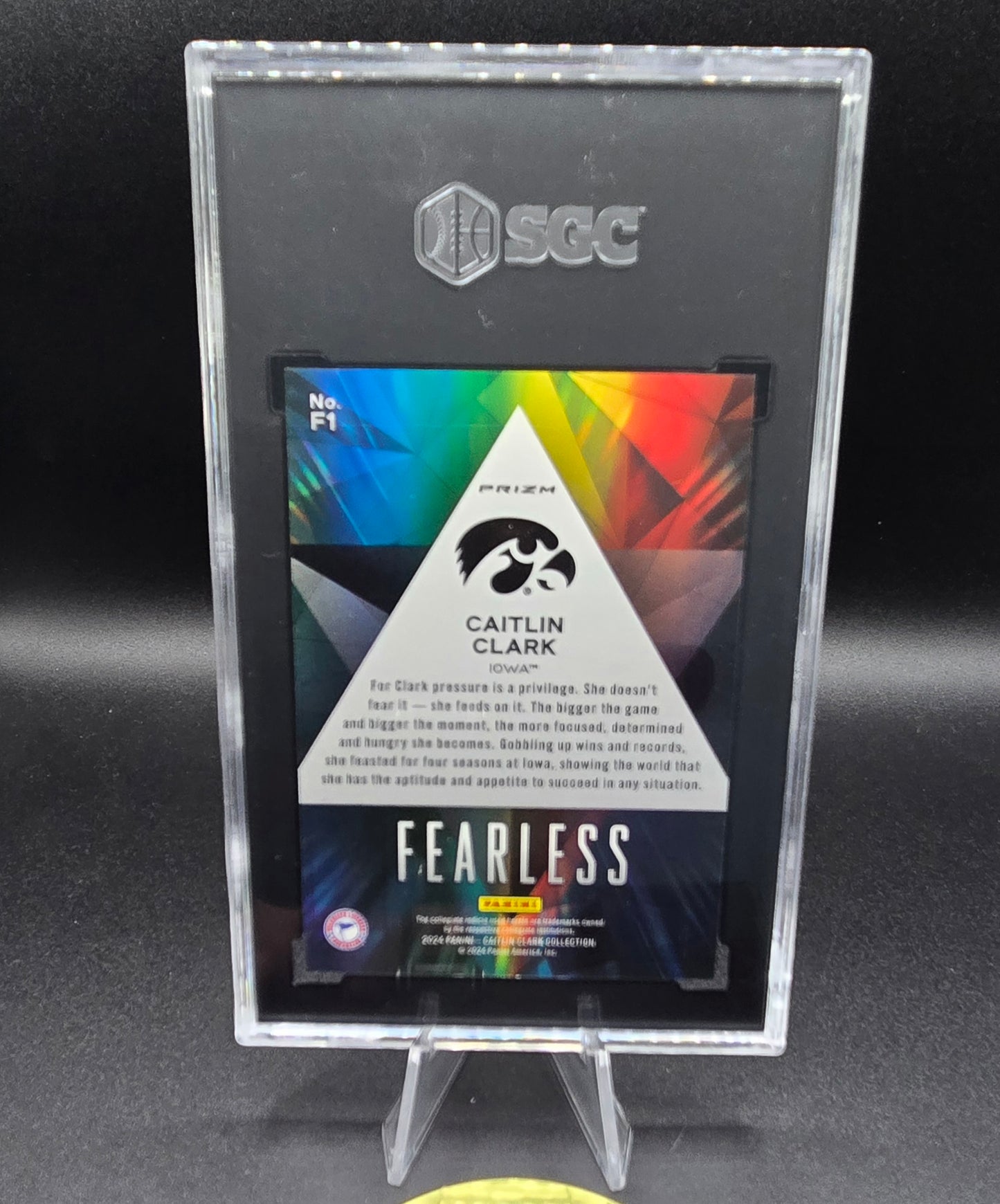 2024 Panini Caitlin Clark Collection Fearless #F1 Iowa Prizm SGC 9 Mint