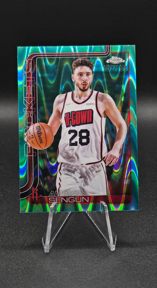 2024-25 Topps Chrome Alperen Sengun #106 Aqua Refractor Serial Numbered 152/199 — Houston Rockets